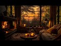 Cozy Autumn Nook with Heavy Rain on Window Sounds and Crackling Fire