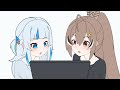 Gura and Mumei's prank call 「Hololive Animation」【Gura | Mumei | Fauna】