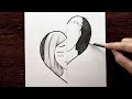 Kalp İçinde Kız ve Erkek Çizimi - How to draw a heart split in half with girl and boy faces inside