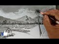 Village landscape drawing by pencil the easy ways// Nature drawing with pencil//