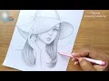 How to draw a girl wearing hat - step by step || Pencil sketch || bir kız nasıl çizilir