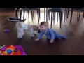 Kid playing with dog, so cute