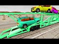 Flatbed Trailer New Toyota LC Cars Transportation with Truck - Pothole vs Car #005 - BeamNG.Drive