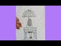How to Draw a girl Sitting with a umbrella in the rainy season !!easy drawing 👍😊 by Subhi jaiswal