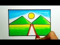 How To Draw Easy Scenery |How To Draw Mountain Scenery Easy Step By Step With Crayons