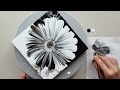 (925) Black & White | Half & Half Flower | with a Spoon | Acrylic pouring | Designer Gemma77
