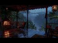 Healing Rainforest Balcony: Thunderstorm Fireplace Sounds 🔥
