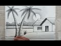 How to draw Sunset Scenery with Pencil Shading, Pencil Drawing for beginners