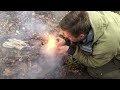 Rainy weather bow drill practice with wet tinder Bushcraft Survival