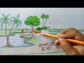 How to draw scenery of rural life