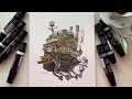 Yürüyen Şato / Howl's Moving Castle / How to Draw Howl's Moving Castle Using marker