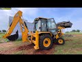 NEW JCB 3DX gets down from Trailer stuck in Mud with help of 437-4 Wheeled Loader | New Jcb