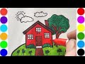 how to draw house/ step by step/colouring /children art Toddlers l aafiya kids art