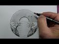 Beautiful Circle Scenery Drawing | circle scenery drawing with trees | easy drawing