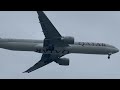 Qatar Airways 777-3DZer windy landing in Manila