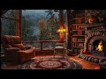 Soothing Night in a Mountain Cabin | Fireplace Crackles & Rain for Sleeping