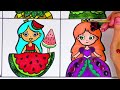 How to draw Fruit Princesses- Watermelon Apple Strawberry and others- Glitter painting for kids