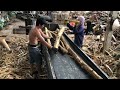 Peel the wood and chop it into small pieces #woodworking #construction