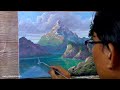 How to Paint Green Lake with Snowy Mountain in Acrylics / Time-lapse / JMLisondra