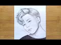 How to draw Jimin - BTS  by one pencil  || Pencil sketch || Drawing Tutorial
