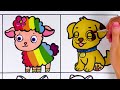 Learn How to draw Farm Baby Animals- Cat Puppy Sheep Pony and others- Glitter painting for kids
