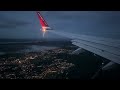 Descent into Oslo's Gardermoen International Airport at midnight