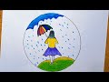 Rainy Season Drawing/ How to draw a girl  with Umbrella ☔ very easy drawing ideas/ Rainy Season