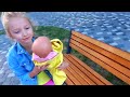 Polina playing with baby dolls and toys ice cream