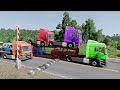 TRANSPORTING PIXAR CARS & FRUITS WITH COLORED & JOHN DEERE vs CLAAS vs TRACTORS - BeamNG.drive