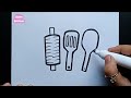 how to drawing a kitchen set ||cute kitchen set art step by step ||new art for girls||new video