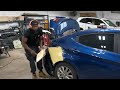 Bondo sanding and metal straightening on a Hyundai