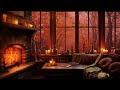 Cozy Autumn Hut Ambience with Cats - Gentle Rain and Crackling Fire Sounds for Sleep, Relax