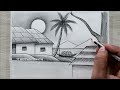 How to draw Sunset Scenery Drawing with Pencil, Easy Pencil Drawing