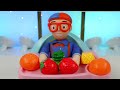 Blippi Pretend Making Rainbow Gumball Fruit Smoothies with Toy Blender Set & Toy Kitchen Stove Set!