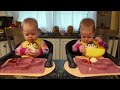 Twins try a whole hard boiled egg!