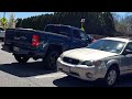 Angry GMC Pick Up Driver Backs Into Subaru But Subaru Owner Doesn't Care