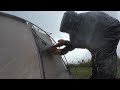 INTENSE RAINSTORM, solo camping in heavy rain using TOUGH TENT (ASMR)