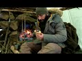 3 Days Bushcraft Winter Camping in Rain and Snow - Stone Fireplace, Camp Cooking, Nature Sounds