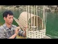 Camping Survival on the River, using bamboo Knitting to trap Catch grilled fish eat to survival