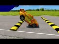 Flatbed Trailer Truck Potholes Transport Car Portal Trap Rescue - Cars vs Speed Bumps - BeamNG.drive