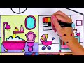 How to draw a Rainbow House- Kitchen Nursery Bathroom and others- Glitter Art