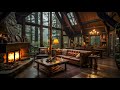 Relaxing Jazz Instrumental Music For Stress Relief - Cozy Living Room in a Forest on a Rainy Day 🌧️