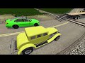 Flatbed Transport Truck Rescue Stuck Cars || Cars vs Rails ― BeamNG.drive Crashes