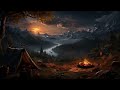 Resting by Campfire Ambience and Music | calm fantasy music with night and fire ambient sounds