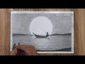 How to Draw Moonlight Night with pencil step by step, Pencil Drawing for Beginners