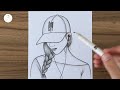 How to draw a girl with BTS cap || Girl drawing easy step by step || Beautiful girl drawing