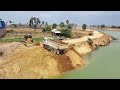 Best Video Best Action Skill Operator Powerful Bulldozer KOMATSU D60P Push Stone Clear the Big lake