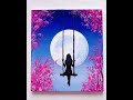 Easy Painting Technique || Alone Girl swinging in the beautiful moonlit night  || Painting