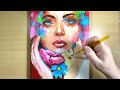 How to paint a girl with flowers / ACRYLIC PORTRAIT PAINTING