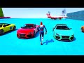 GTA V SPIDER-MAN, Stunt Car Racing Challenge By Heroes and Friends With Amazing Car Planes and Boats